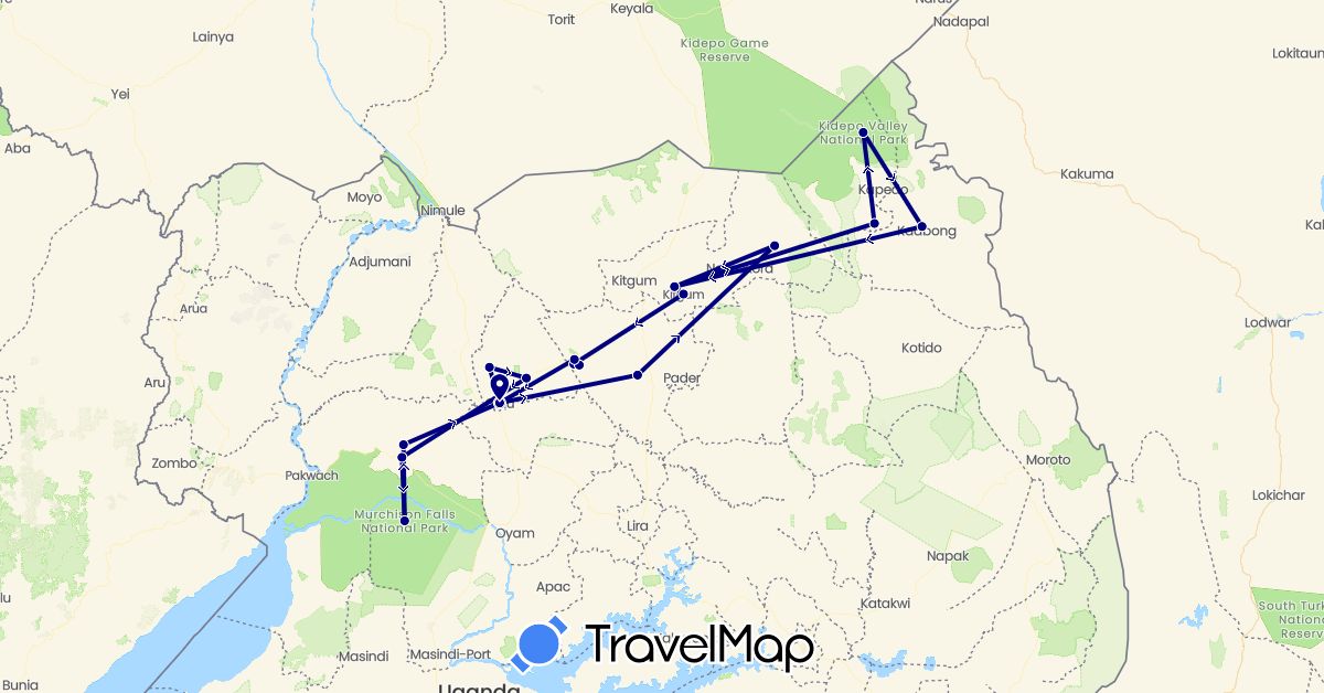 TravelMap itinerary: driving in Uganda (Africa)