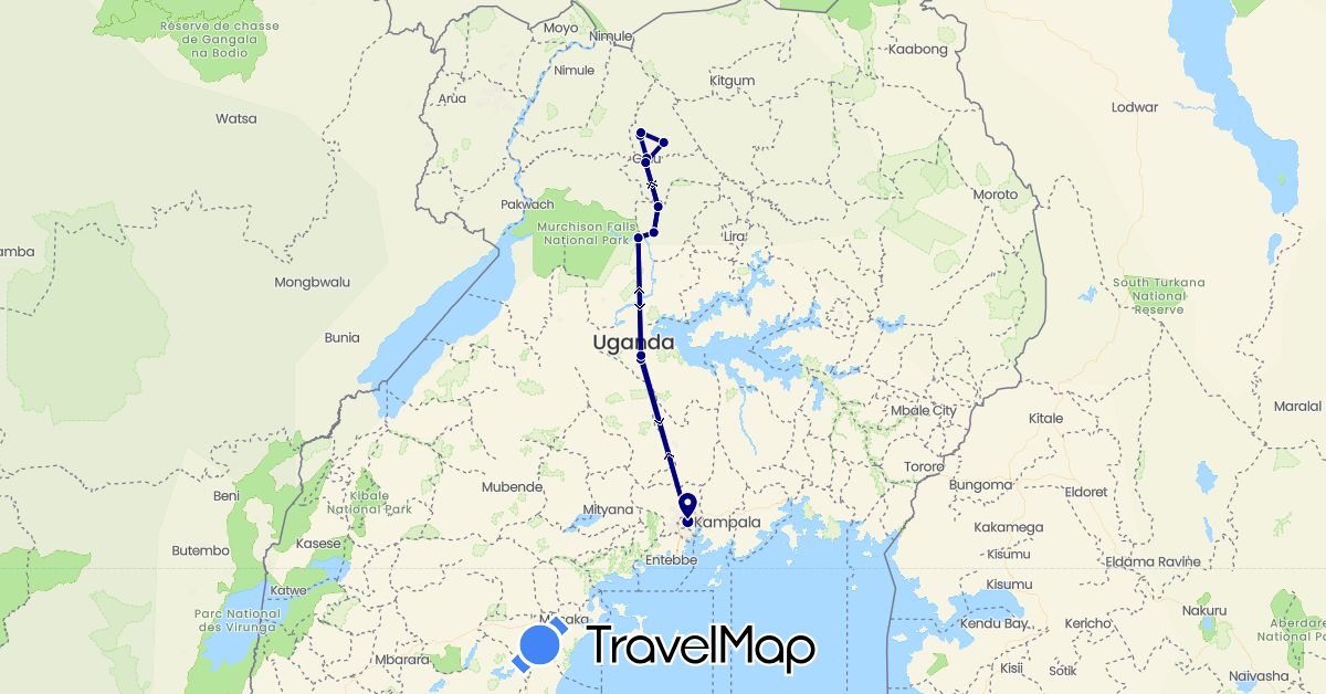 TravelMap itinerary: driving in Uganda (Africa)