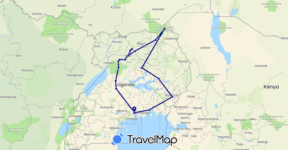 TravelMap itinerary: driving in Uganda (Africa)