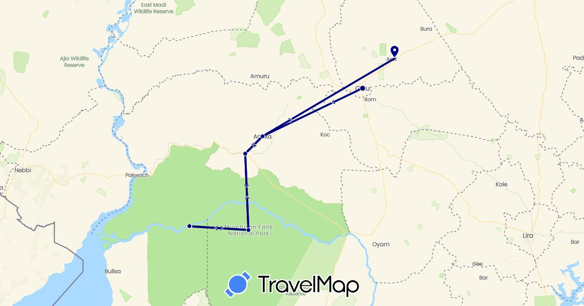 TravelMap itinerary: driving in Uganda (Africa)